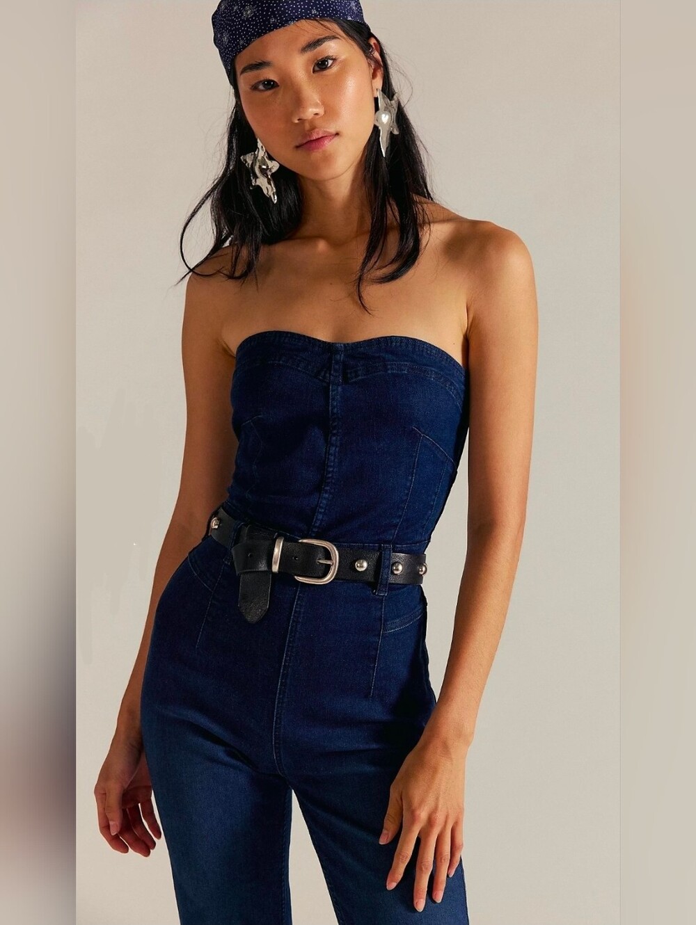 Free People Beckett Jumpsuit Strapless Dark Indigo Denim Jumpsuit Size 31